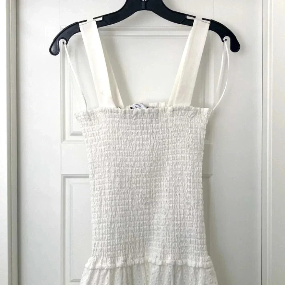 Proenza Schouler Dress 0 White Eyelet Smocked Drop Waist Broderie Anglaise - Picture 5 of 14